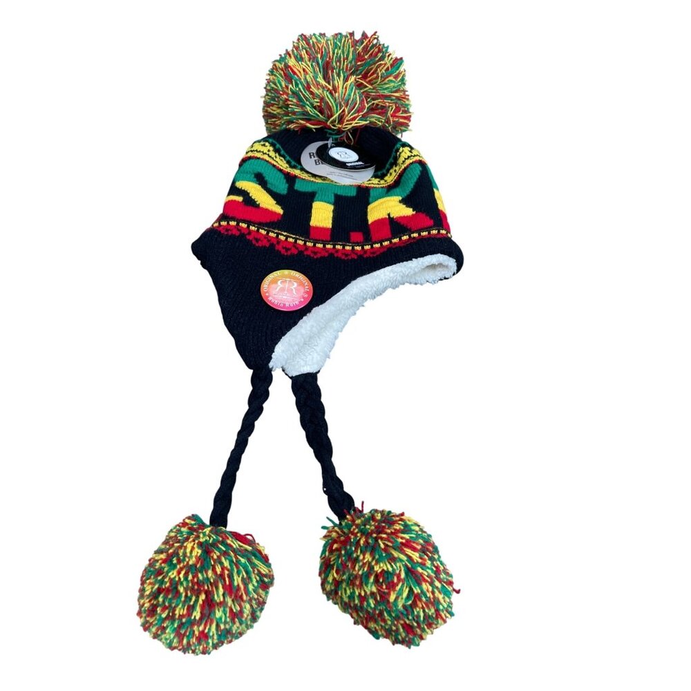 Robin Ruth Knit beanie Earflap Hat With Pom Poms & Fleece Lining SKU 9821
